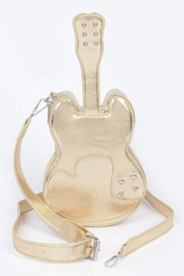 Guitar-Shaped Metallic Faux Leather Novelty Bag
