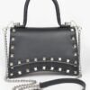 Faux Leather Metallic Studded Top-Handle Clutch