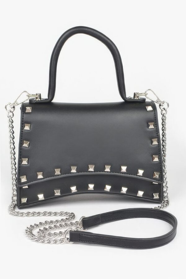 Faux Leather Metallic Studded Top-Handle Clutch