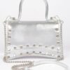 Faux Leather Metallic Studded Top-Handle Clutch