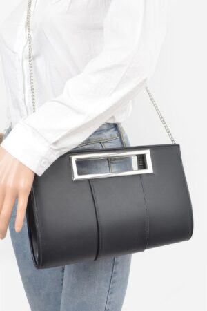 Metallic Faux Leather Top-Handle Evening Clutch