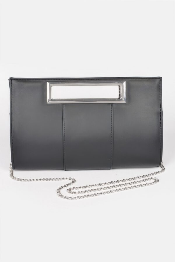 Metallic Faux Leather Top-Handle Evening Clutch