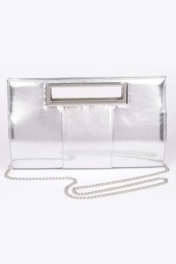 Metallic Faux Leather Top-Handle Evening Clutch
