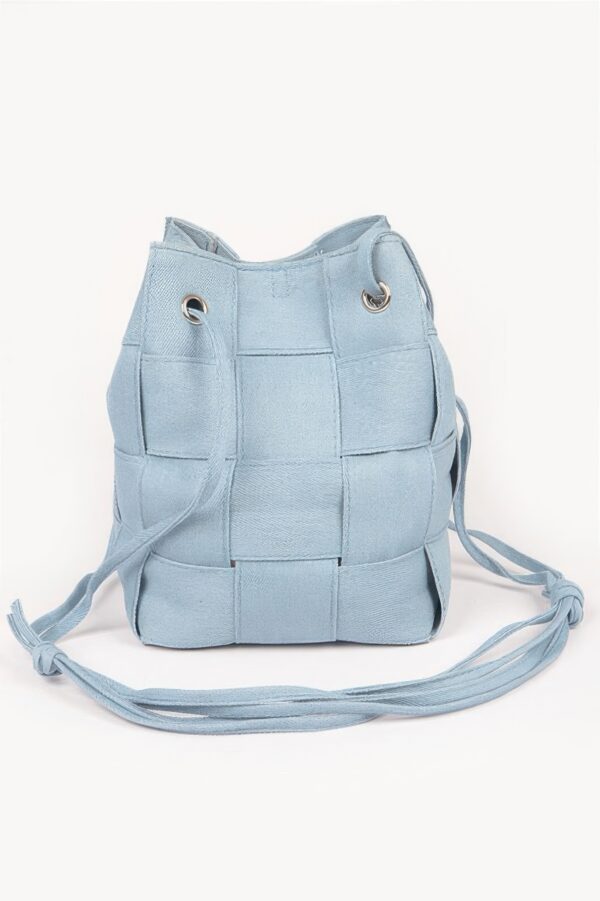 Braided Denim Bucket Bag with Mixed Metal Accents