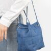 Braided Denim Bucket Bag with Mixed Metal Accents