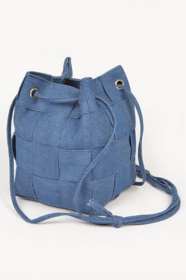 Braided Denim Bucket Bag with Mixed Metal Accents