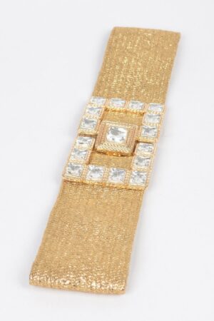 Elastic Faux Straw Belt with Stone Buckle