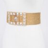 Elastic Faux Straw Belt with Stone Buckle