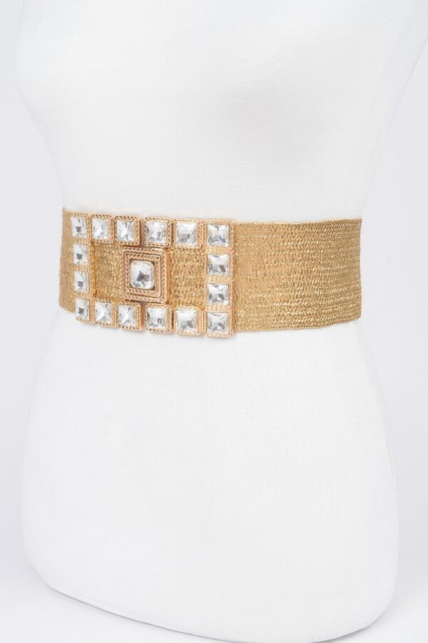 Elastic Faux Straw Belt with Stone Buckle