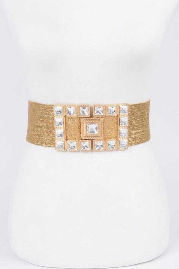 Elastic Faux Straw Belt with Stone Buckle