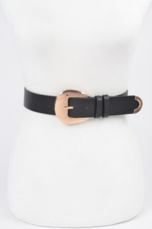 Faux Leather Belt with Polished Metal Buckle