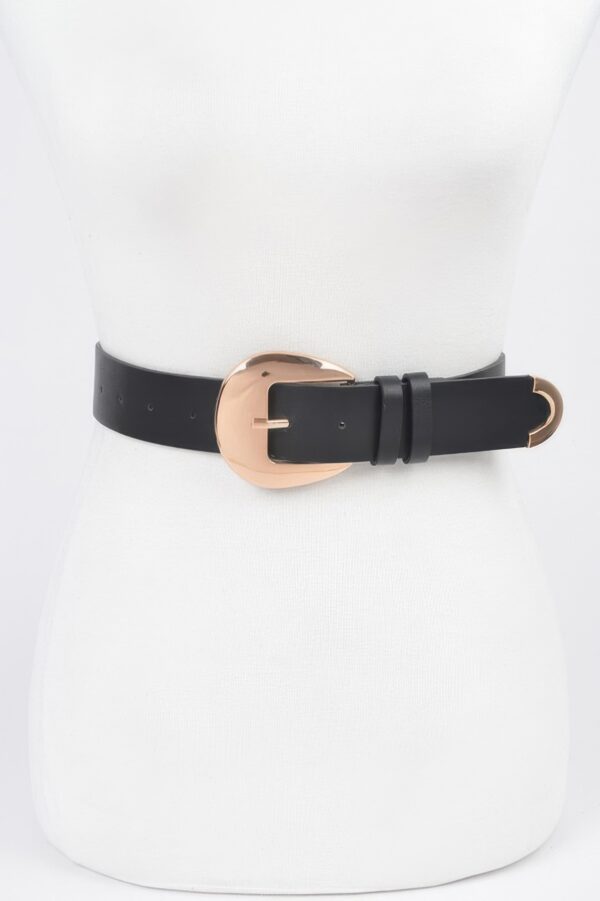 Faux Leather Belt with Polished Metal Buckle