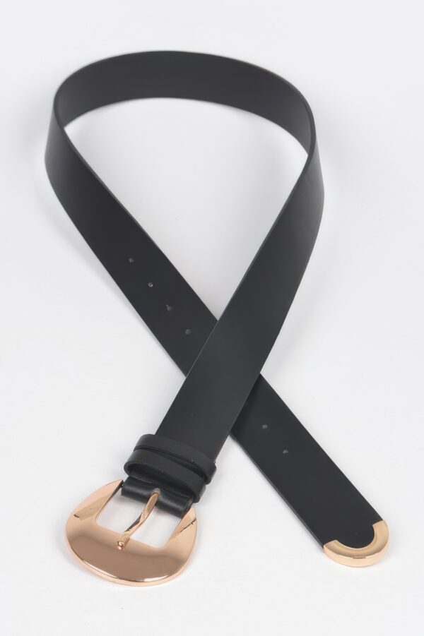 Faux Leather Belt with Polished Metal Buckle