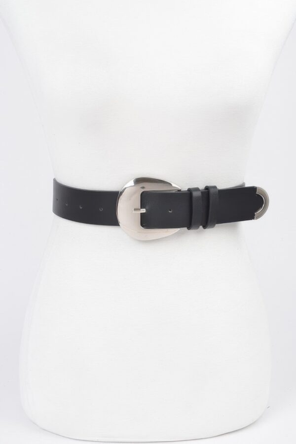 Faux Leather Belt with Polished Metal Buckle