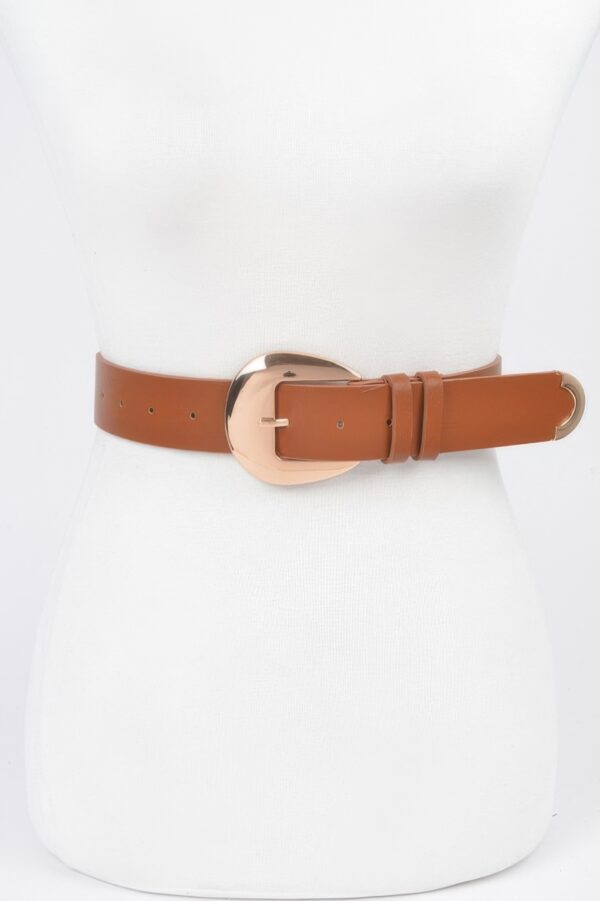 Faux Leather Belt with Polished Metal Buckle