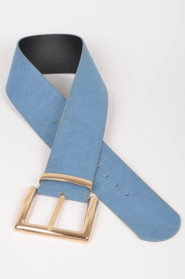 Denim Waist Belt with Oversized Metal Buckle