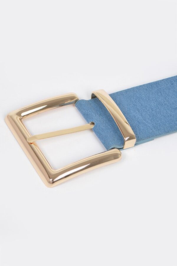 Denim Waist Belt with Oversized Metal Buckle