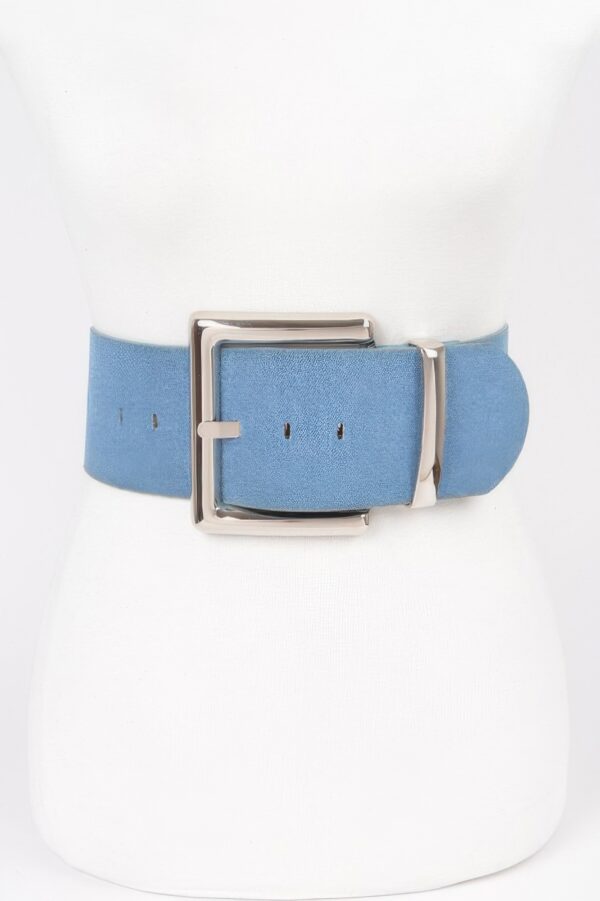 Denim Waist Belt with Oversized Metal Buckle