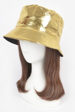 Metallic Faux Leather Bucket Hat – Glossy PU