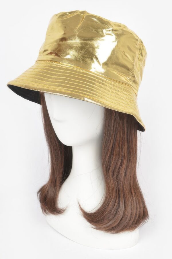 Metallic Faux Leather Bucket Hat – Glossy PU