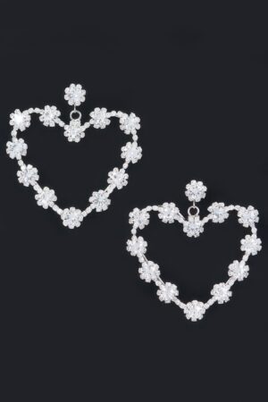 Multi Rhinestone Flower-Heart Statement Earrings