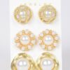 Faux Pearl Metal 3-Piece Stud Earring Set