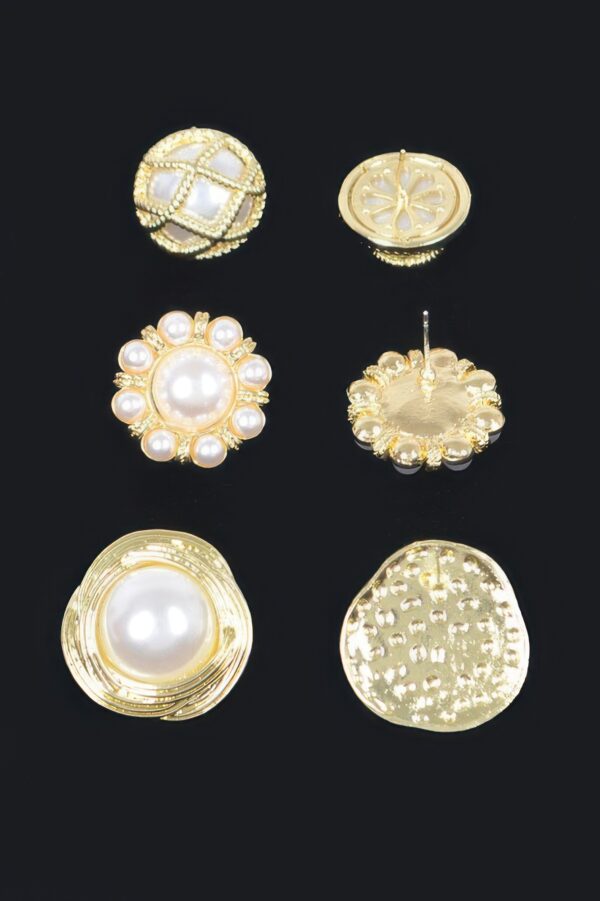 Faux Pearl Metal 3-Piece Stud Earring Set