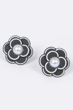 Acrylic Flower Earrings with Faux Pearl Center