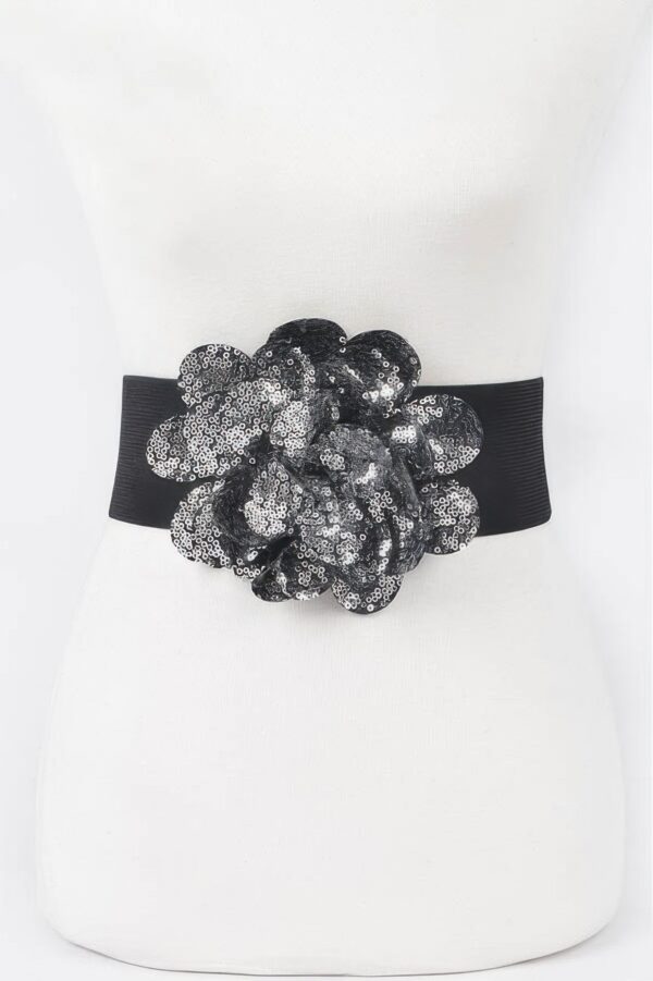 Sequin Floral Elastic Belt – Sparkle Waist Accent