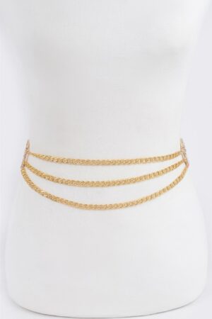 Polished Metal Chain Belt with Stone Ring Accent