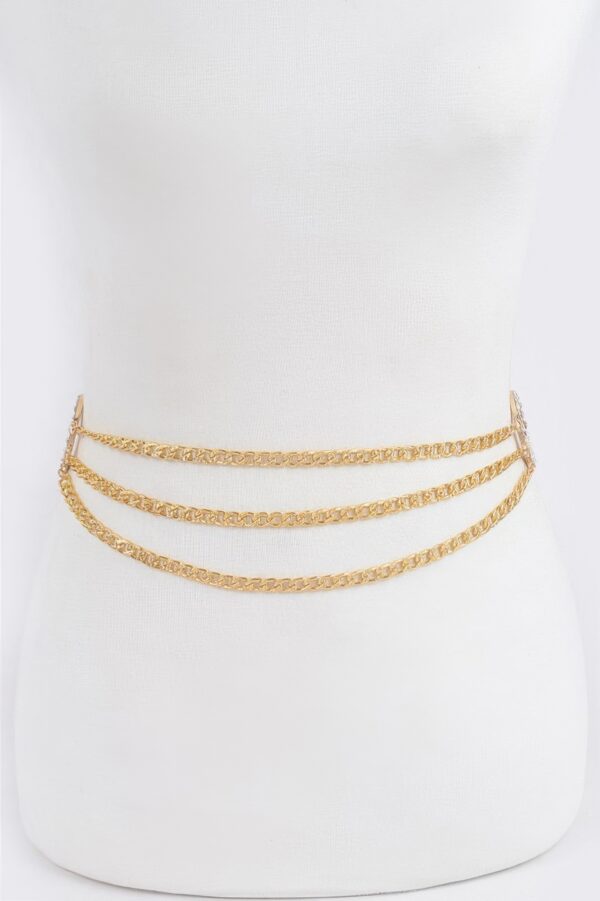 Polished Metal Chain Belt with Stone Ring Accent