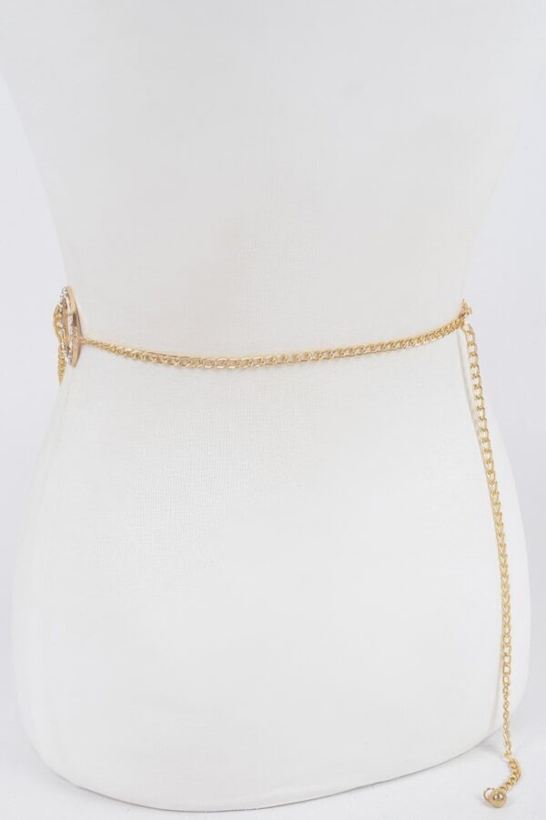 Polished Metal Chain Belt with Stone Ring Accent