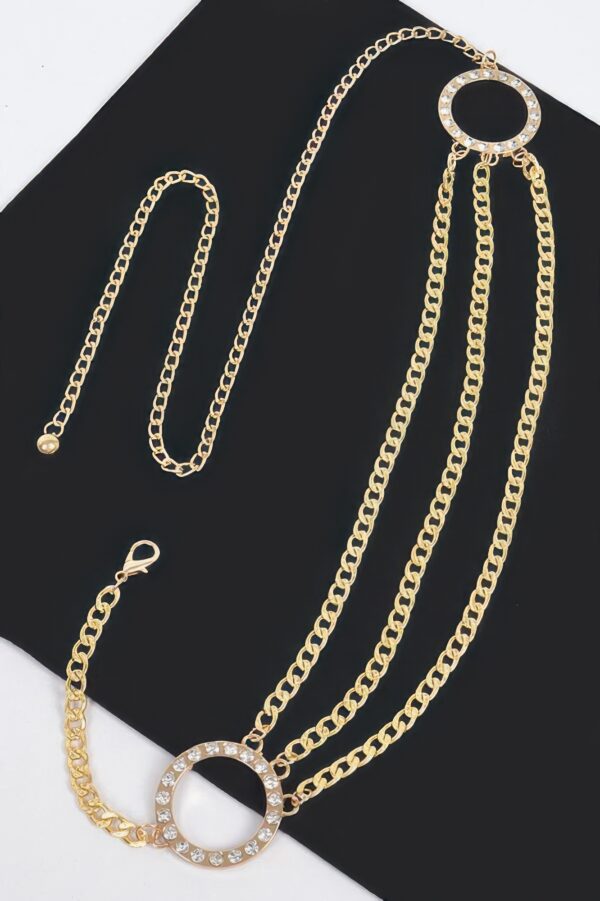 Polished Metal Chain Belt with Stone Ring Accent