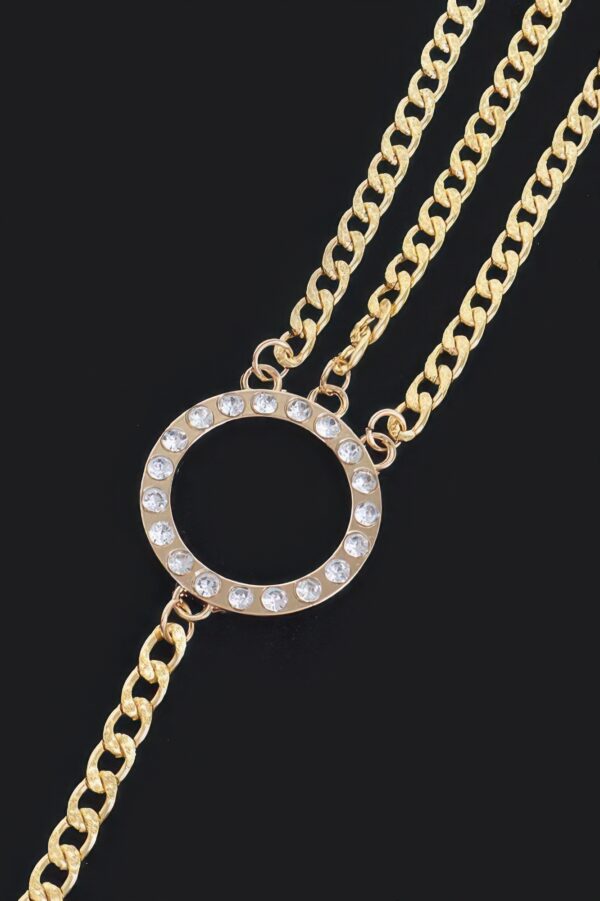 Polished Metal Chain Belt with Stone Ring Accent