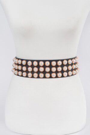 Pearl-Embellished Waist Belt – Glossy PVC/PU
