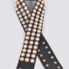 Pearl-Embellished Waist Belt – Glossy PVC/PU
