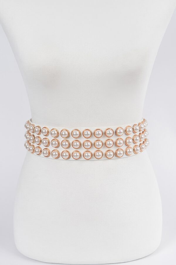 Pearl-Embellished Waist Belt – Glossy PVC/PU