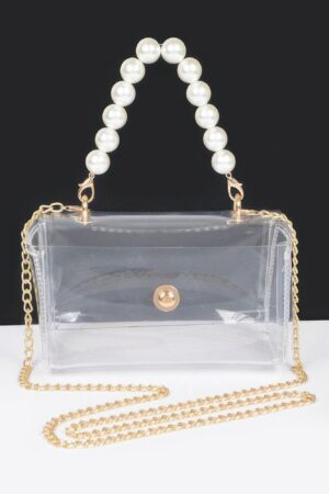 Clear Flap Bag with Pearl Handle – Transparent PVC