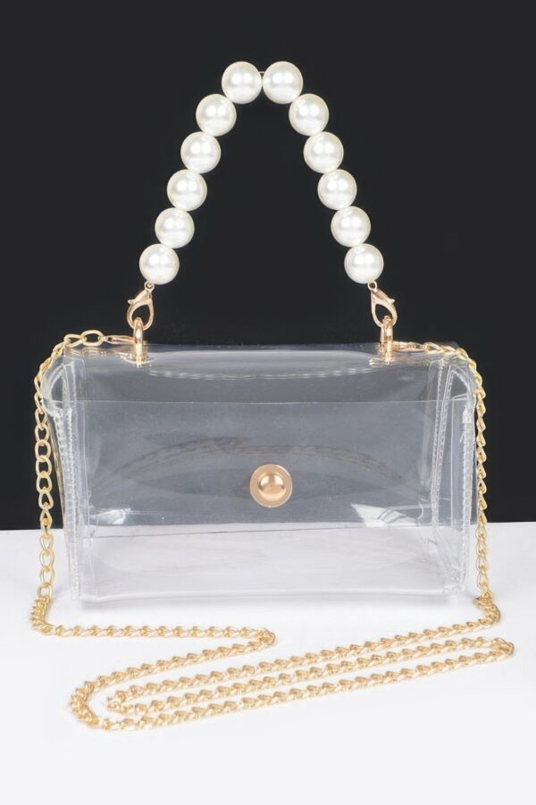 Clear Flap Bag with Pearl Handle – Transparent PVC
