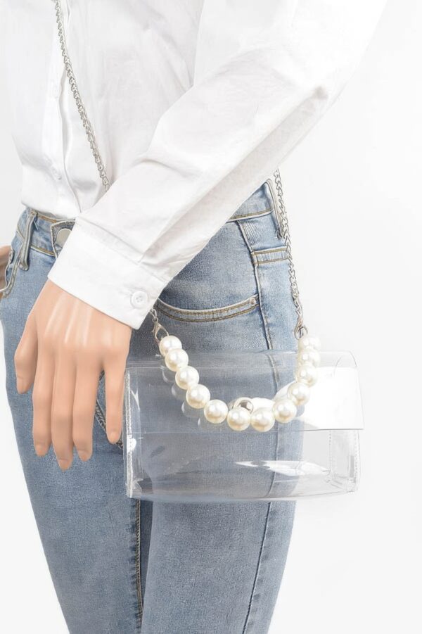 Clear Flap Bag with Pearl Handle – Transparent PVC