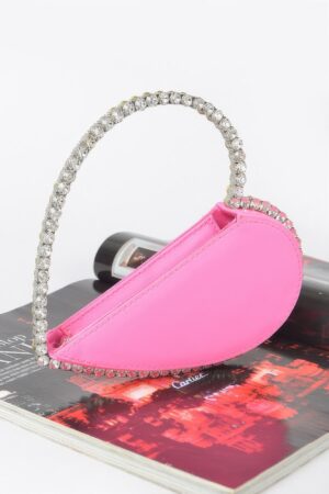 Heart-Shaped Rhinestone Top-Handle Clutch