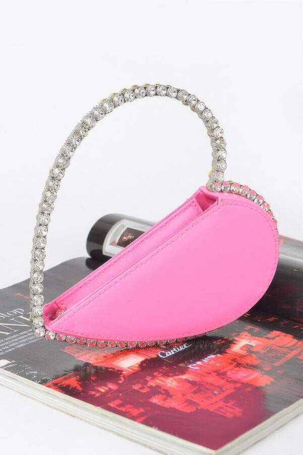 Heart-Shaped Rhinestone Top-Handle Clutch
