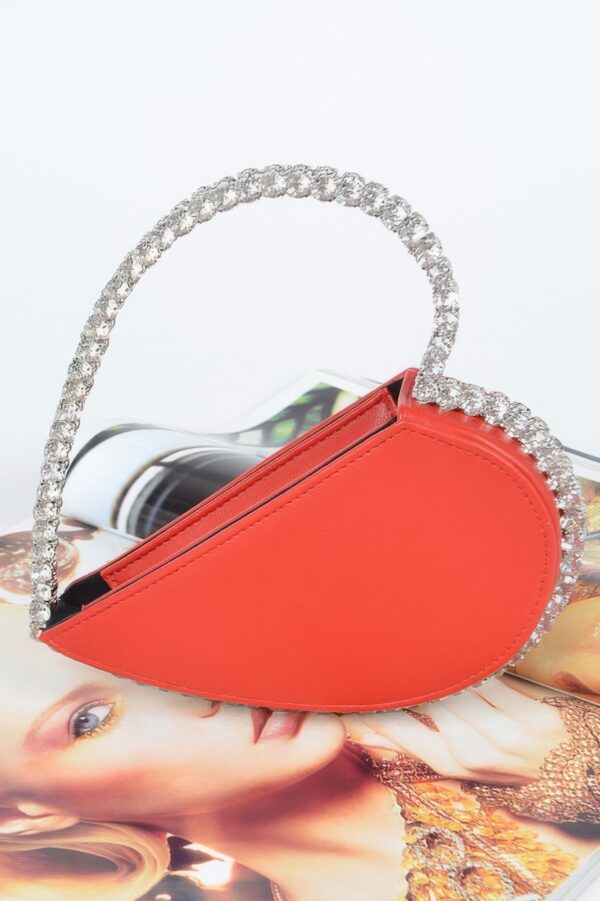 Heart-Shaped Rhinestone Top-Handle Clutch