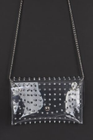 Multi-Stone Clear Crossbody Clutch with Chain Strap