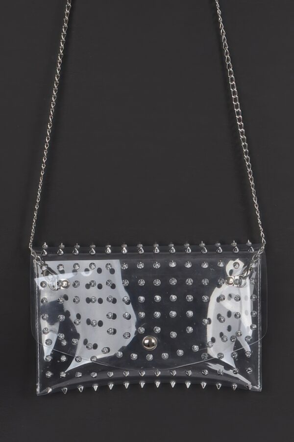 Multi-Stone Clear Crossbody Clutch with Chain Strap