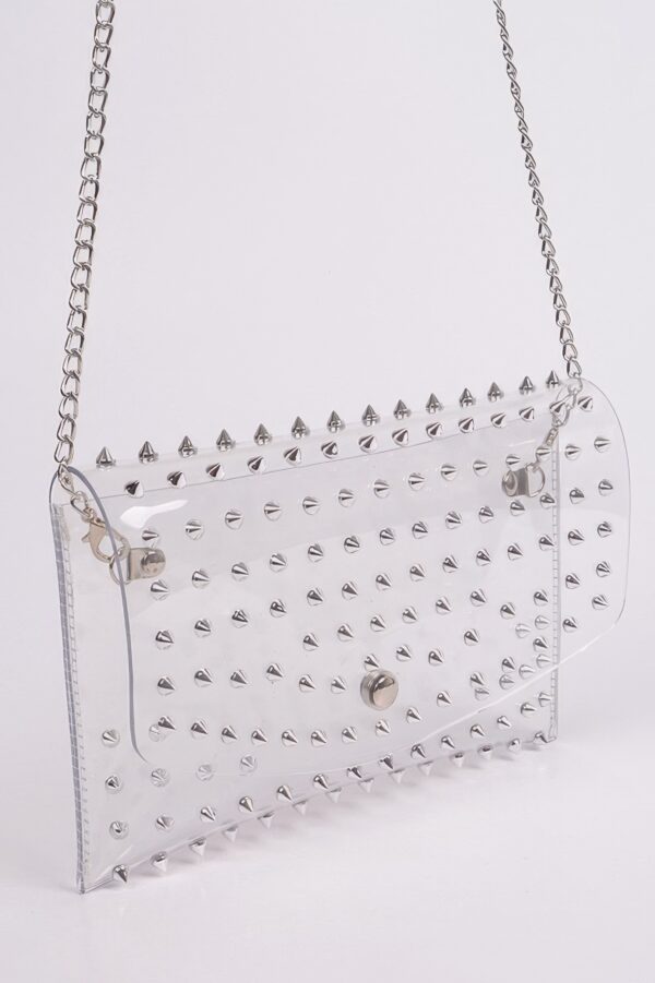 Multi-Stone Clear Crossbody Clutch with Chain Strap