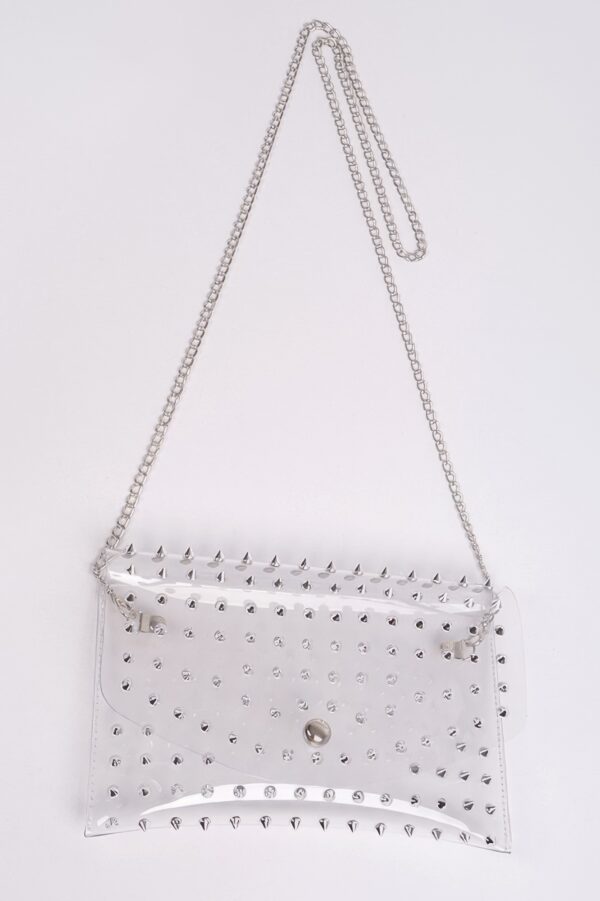 Multi-Stone Clear Crossbody Clutch with Chain Strap