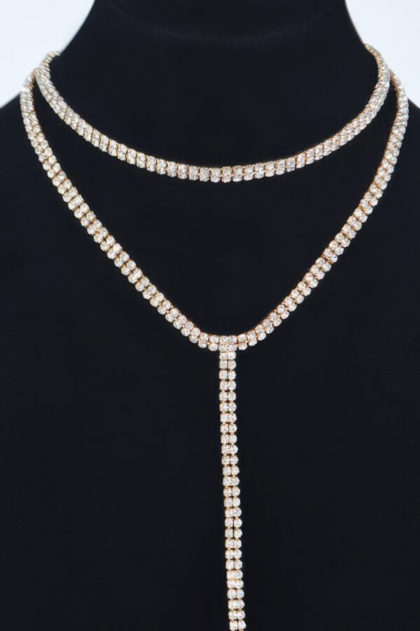 Long Choker Necklace with Rhinestone Chain