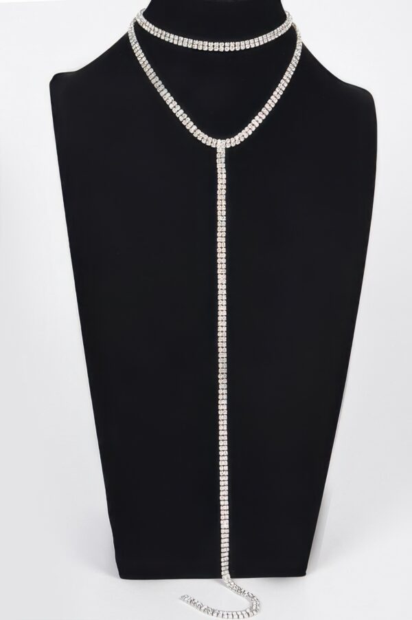 Long Choker Necklace with Rhinestone Chain