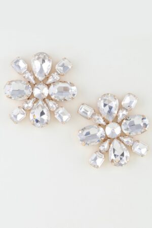 Bejeweled Flower Stud Earrings – Multi-Cut Rhinestones